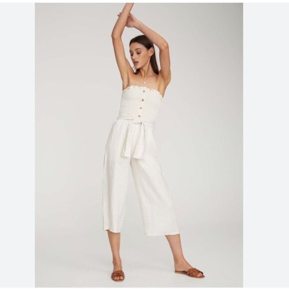 NWOT FAITHFULL THE BRAND LAIS STRAPLESS SMOCKED BELTED CROPPED WIDE LEG JUMPSUIT - Picture 1 of 14